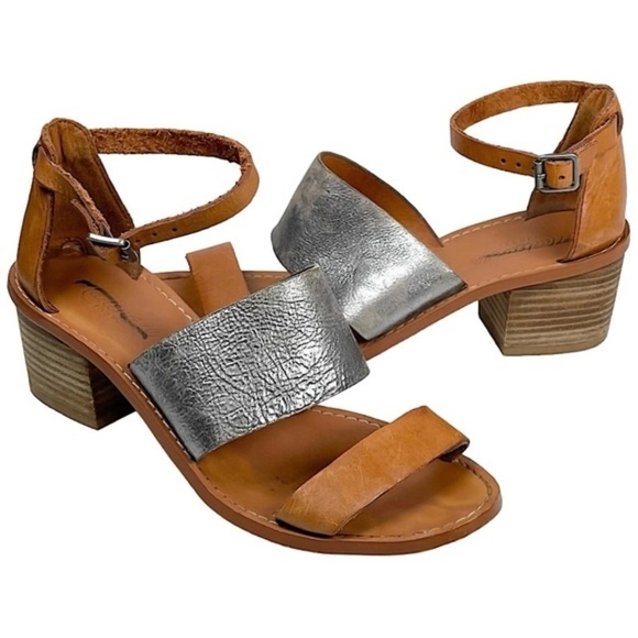 Madewell Warren cognac and silver block heel sandal - 8 - Picture 1 of 6